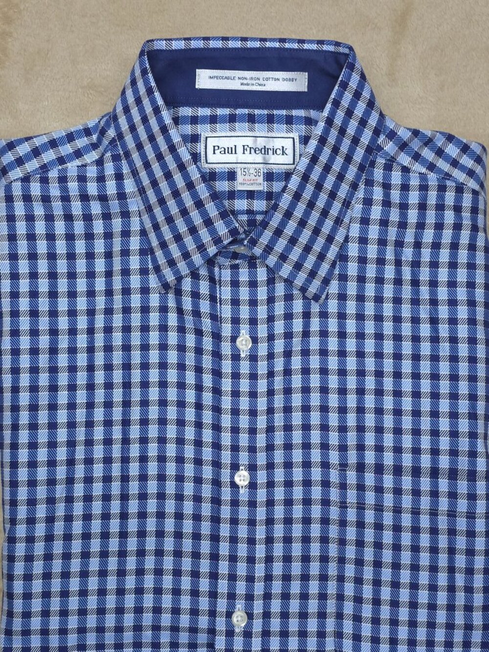 Paul Fredrick Men's 15.5 36 Slim Fit Non-Iron Cotton Dobby Dress Shirt